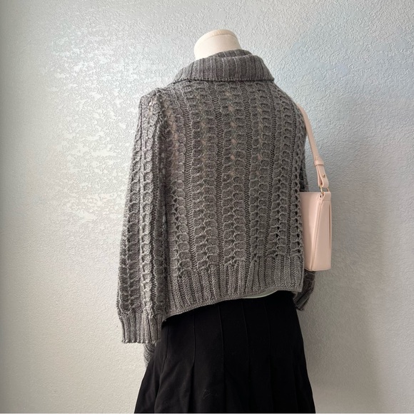 Vintage Say What? Gray Open Knit Waterfall Cardigan Sweater Women’s XL USA Made - Picture 4 of 8